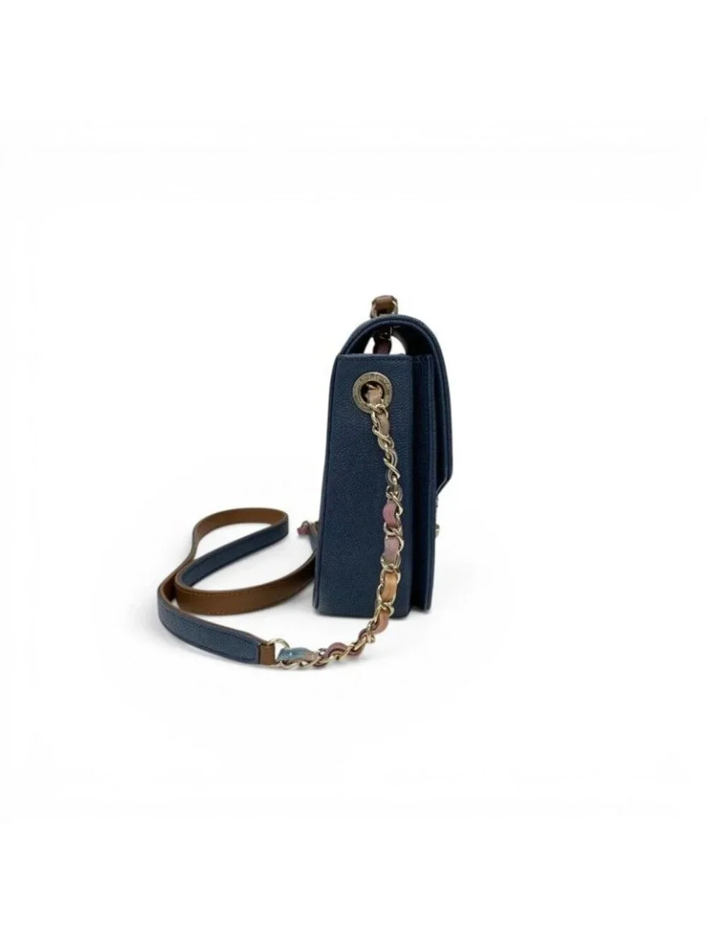 Chanel Shoulder Bag Blue Multicolor Half CC Logo Quilted Chain
